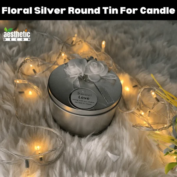 Floral Silver Round Tin For Candle