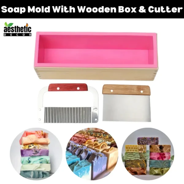 1400ml Rectangular Silicone Soap Mold With Wooden Box And Stainless Steel Cutter