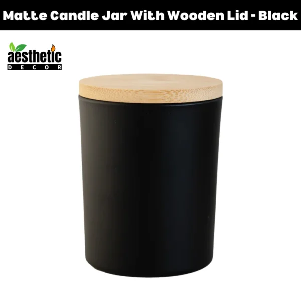 Candle Jar With Wooden Lid - Matte Black