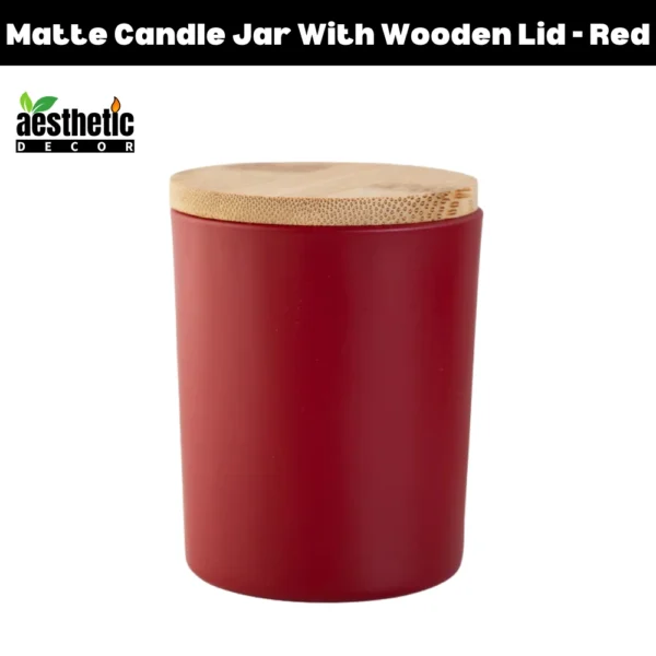 Candle Jar With Wooden Lid - Matte Red