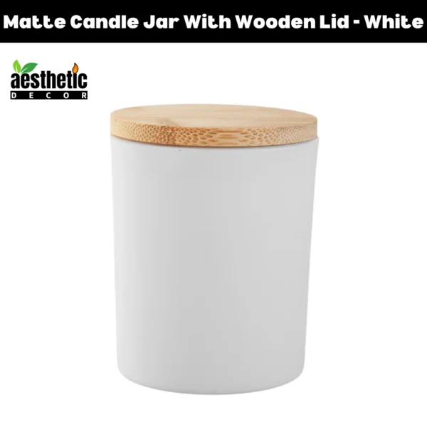 Candle Jar With Wooden Lid - Matte White