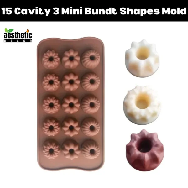 15 Cavity 3 Mini Bundt Shapes Silicone Mold