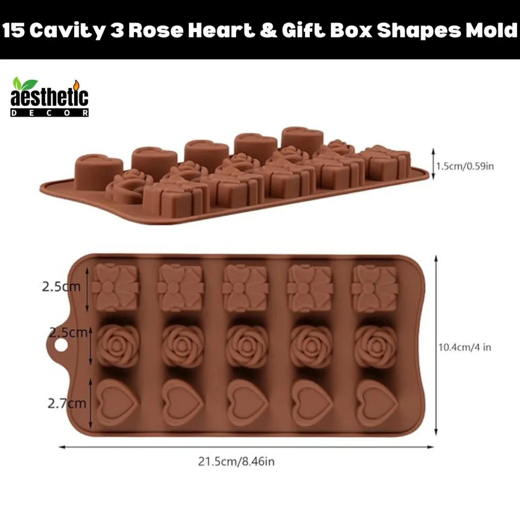 15 Cavity 3 Rose Heart And Gift Box Shapes Silicone Mold