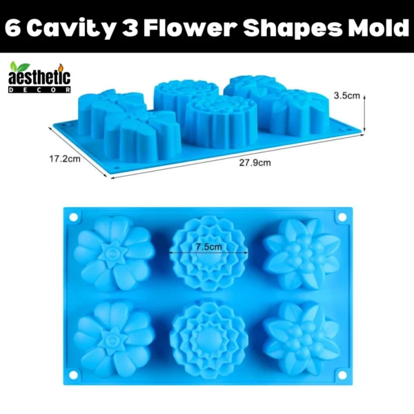 6 Cavity 3 Flower Shapes Silicone Mold