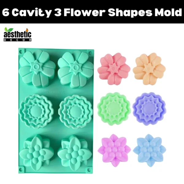 6 Cavity 3 Flower Shapes Silicone Mold