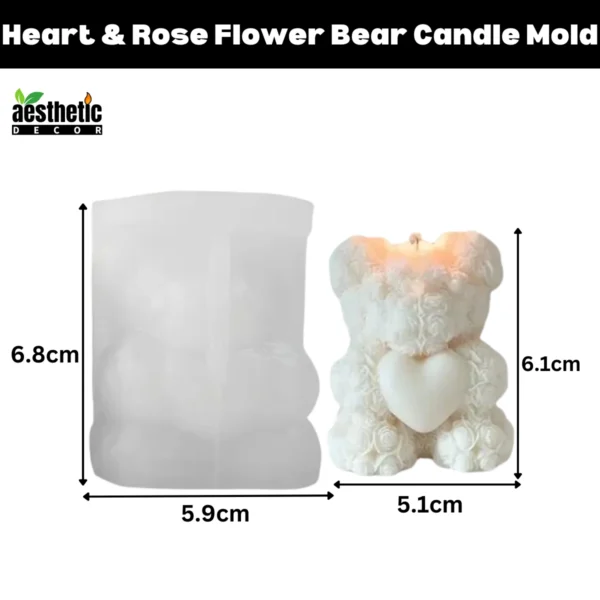 Heart & Rose Flower Bear Candle Mold