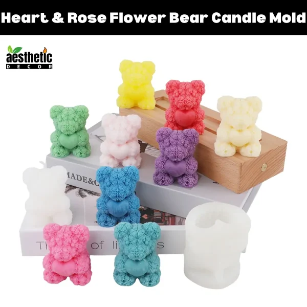 Heart Rose Flower Bear Silicone Candle Mold