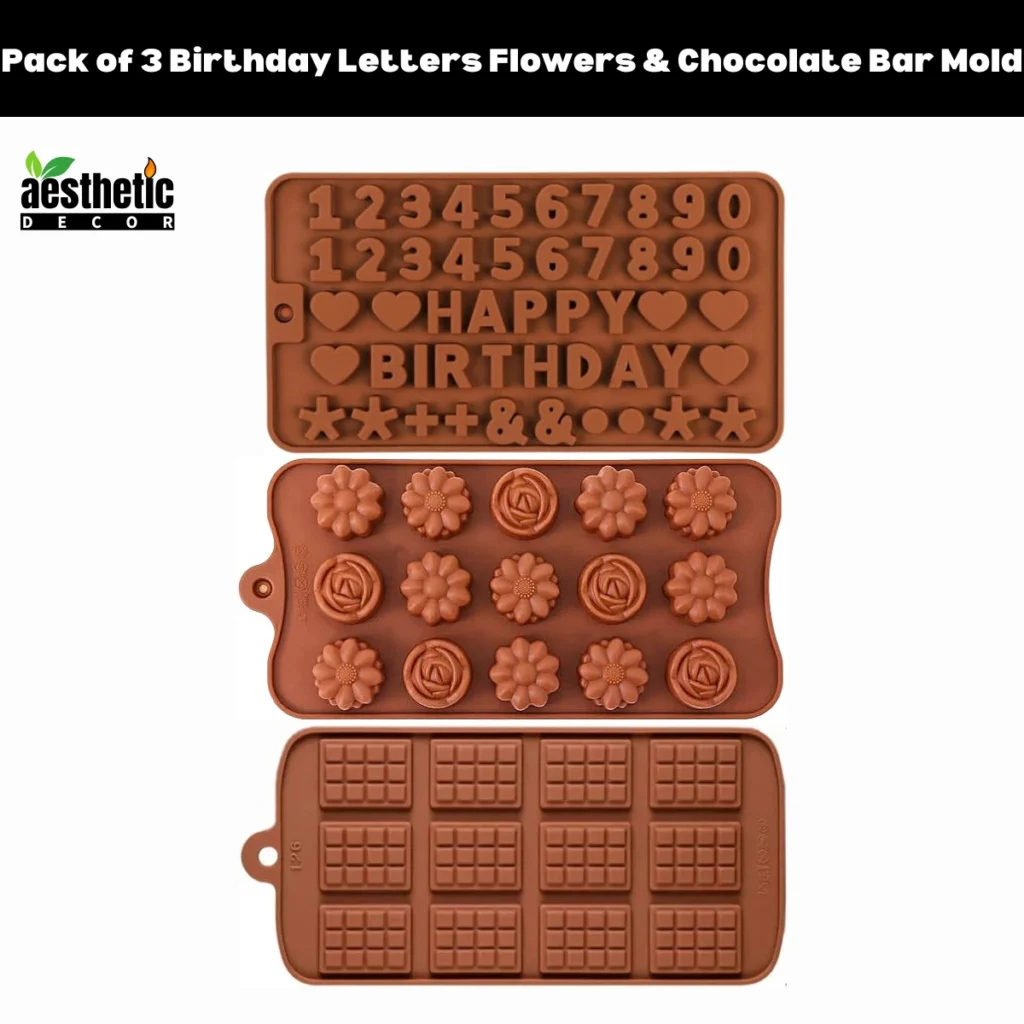 Pack of 3 Birthday Letters Flowers & Chocolate Bar Silicone Mold