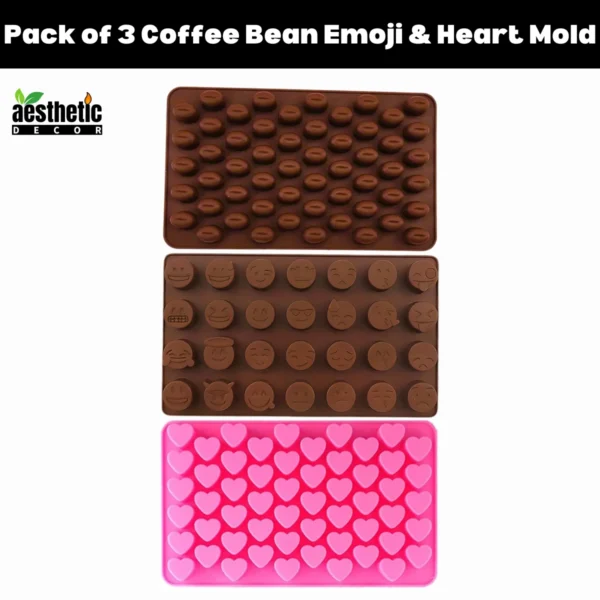 Pack of 3 Coffee Bean Emoji & Heart Silicone Mold