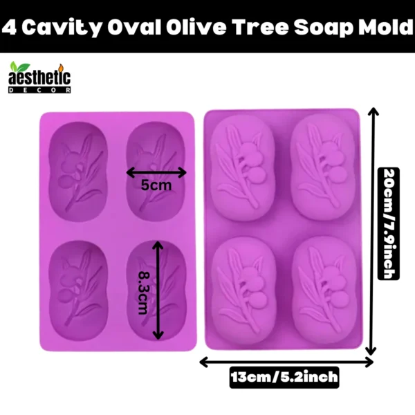 4 Cavity Oval Olive Tree Shape Silicone Soap Mold