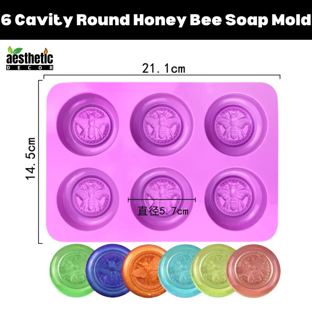 6 Cavity Round Honey Bee Shape Silicone Soap Mold