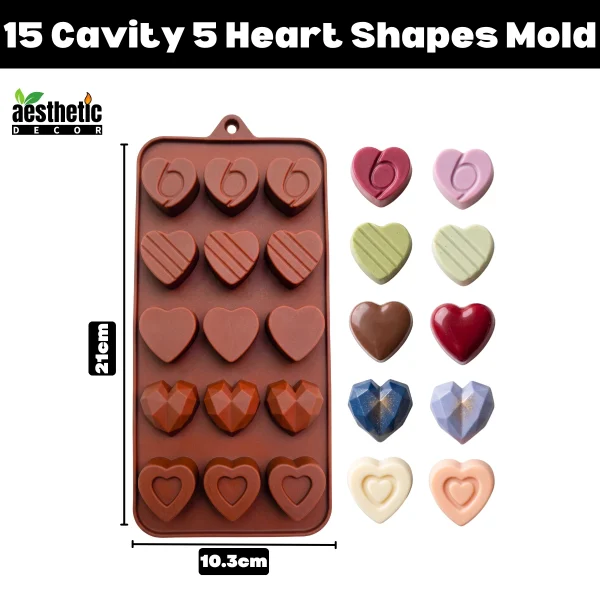 15 Cavity 5 Heart Shapes Silicone Mold