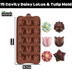 15 Cavity Daisy, Lotus & Tulip Silicone Mold
