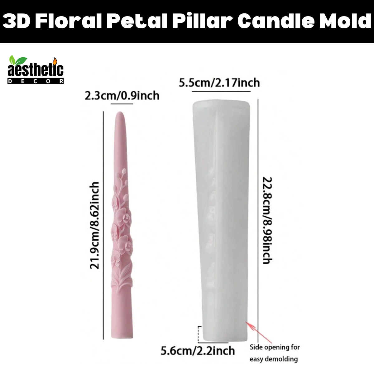 3D Floral Petal Pillar Silicone Candle Mold