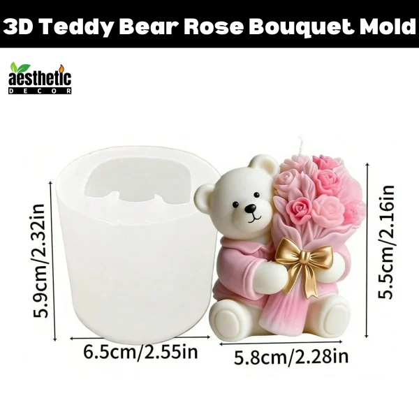 3D Teddy Bear with Rose Bouquet Silicone Candle Mold