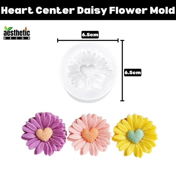 Heart Center Daisy Flower Silicone Mold