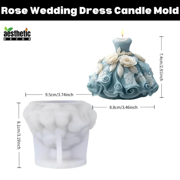 3D Rose Wedding Dress Silicone Candle Mold