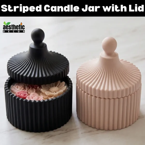 Striped Candle Jar with Lid