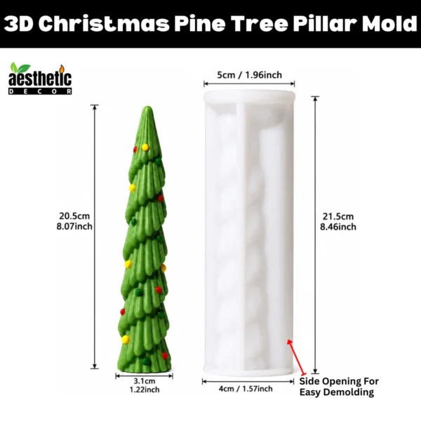 3D Christmas Pine Tree Pillar Silicone Candle Mold