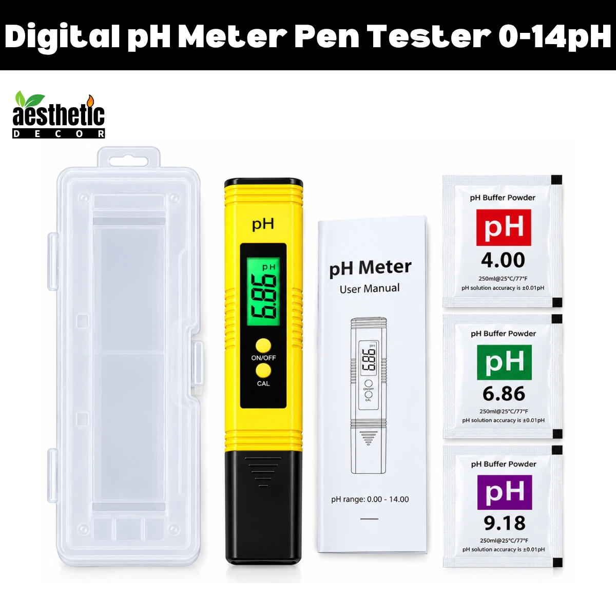 Digital pH Meter Pen Tester Digital pH Meter Pen Tester with Buffer Powders & Protective Case - 0.01 pH High Precision, Fast & Accurate