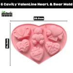 6 Cavity Valentine Heart & Bear Silicone Mold